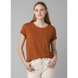 Prana Cozy Up Tee Hemp Relaxed Fit Sz S Orange Heather
